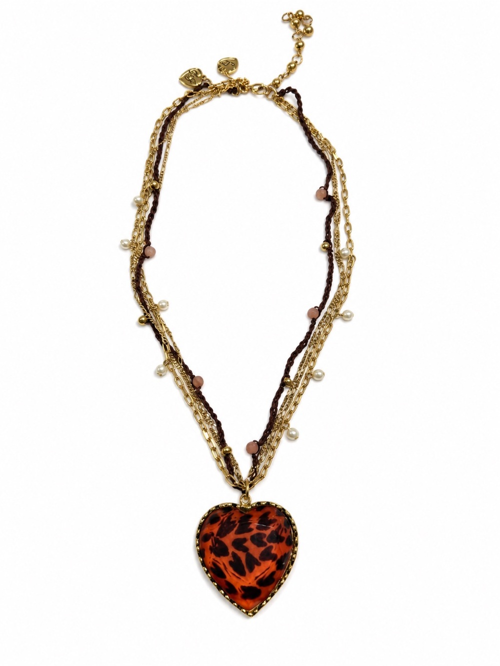 Betsey Johnson Gold-Tone Layered Necklace with Orange Leopard Heart Pendant